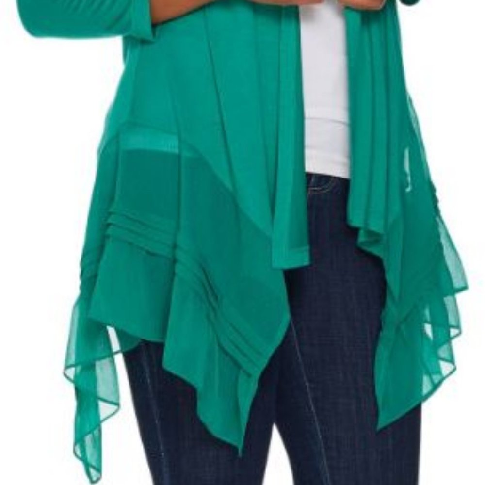 LOGO Petite Knit Cardigan with Pleated Chiffon - Picture 3 of 3